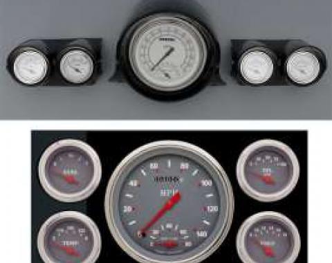 Full Size Chevy Custom Gauge Set, Gray Face, With Red & White Lettering, S & G, Classic Instruments, 1959-1960