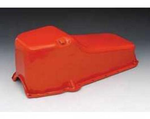 Full Size Chevy Engine Oil Pan, Orange Powder Coated, Small Block, 1958-1979