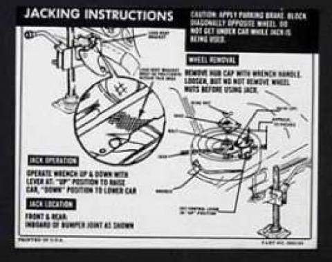 Full Size Chevy Jack Stowage & Jacking Instructions Sheet, Convertible, 1966
