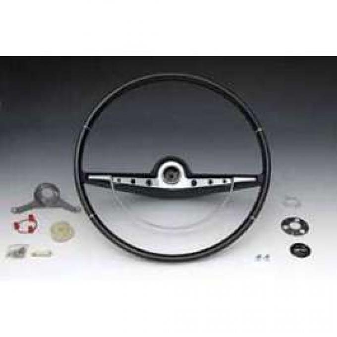 Full Size Chevy Complete Steering Wheel Assembly, Black, Impala Non-SS, 1963