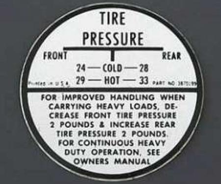 Chevy Tire Pressure Decal, 1955-1962