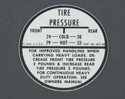 Full Size Chevy Tire Inflation Glove Box Decal, 1958-1962