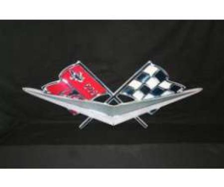 Full Size Chevy Metal Sign, Cross Flags & Chrome V