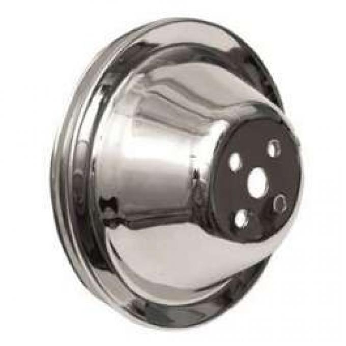 Full Size Chevy Water Pump Pulley, Single Groove, Small Block, Chrome, 1958-1968
