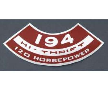 Full Size Chevy Air Cleaner Decal, 194 Hi Thrift 120hp, 1965-1972