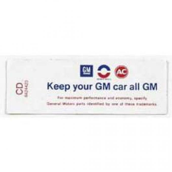 Full Size Chevy Air Cleaner Decal, Keep Your GM Car All GM, With Automatic Transmission, 250ci, 1968