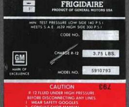Full Size Chevy Air Conditioning Compressor Decal, Frigidaire, 1972