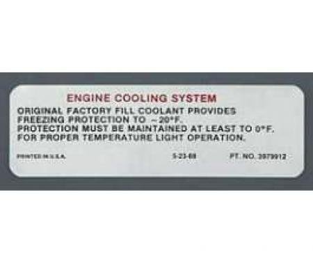 Full Size Chevy Engine Cooling System Warning Decal, 1970-1971