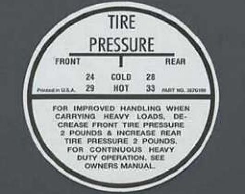 Full Size Chevy Tire Pressure Decal, 1964-1965