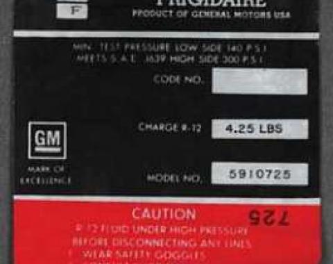 Full Size Chevy Air Conditioning Compressor Decal, Frigidaire, 1968