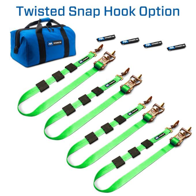 Race Ramps 2 x 10 Tire Block Strap Pack with Twisted Snap Hook Ends - Lime Green 515000