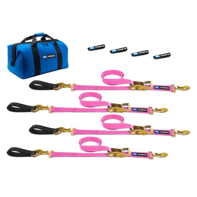 Race Ramps 2 x 8 Ultra Pack Tie-Down Straps with Detachable Axle Straps, Sewn Fixed Ends - Pink 519208