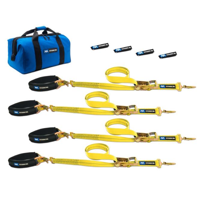 Race Ramps 2 x 6 Pro Pack Premium Tie-Down Strap Kit with 24 Axle Strap, Sewn Fixed Ends - Yellow 514606