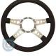 Volante S9 Premium Steering Wheel, Black Leather and Brushed Center, 4 Spoke with Holes