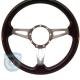 Volante S9 Premium Steering Wheel, Black Wood and Brushed Center, 3 Spoke with Slots