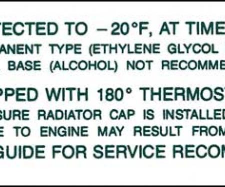 Full Size Chevy Engine Cooling System Decal, 1962-1965