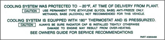 Full Size Chevy Engine Cooling System Decal, 1962-1965