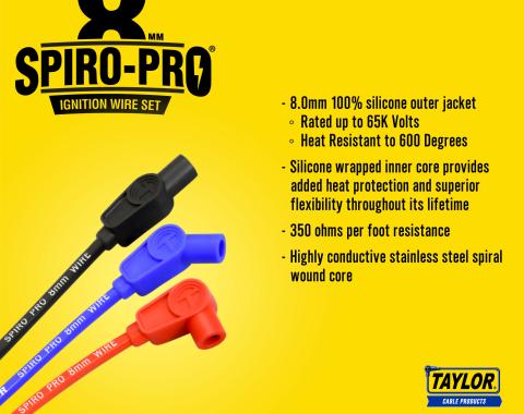 Taylor Cable 8mm Spiro-Pro Bulk Spark Plug Wire, Yellow, 30 Feet 35471