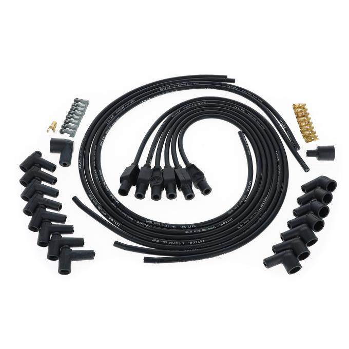 Taylor Cable Universal 8mm Spiro-Pro Spark Plug Wire Set, 6 Cylinders, 180&deg; Spark Plug Boot Angle, Black 73045