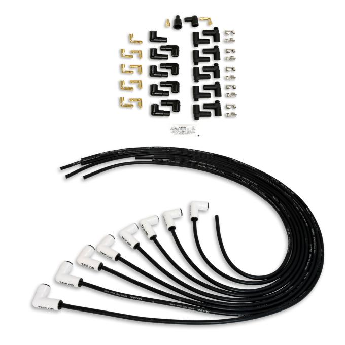 Taylor Cable Universal 8mm Spiro-Pro with White Ceramic Boots Spark Plug Wire Set, 90˚ Spark Plug Boot Angle, Black 75051