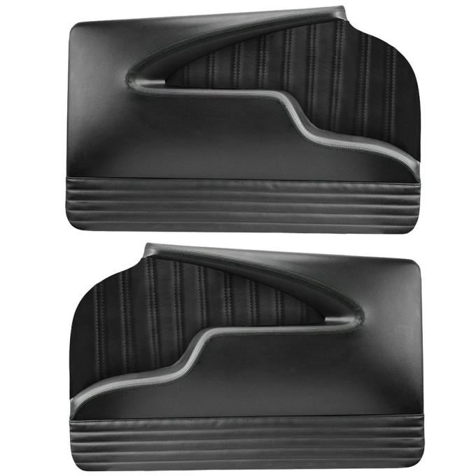 TMI Front Molded Door Panels, Sport Pattern, 1955-57 Chevrolet 2-Door Hardtop & Convertible, Black Madrid Vinyl W/Black Stitch 11-83500-2295-BKS