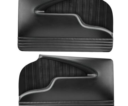 TMI Front Molded Door Panels, Sport Pattern, 1955-57 Chevrolet 2-Door Hardtop & Convertible, Black Madrid Vinyl W/Black Stitch 11-83500-2295-BKS