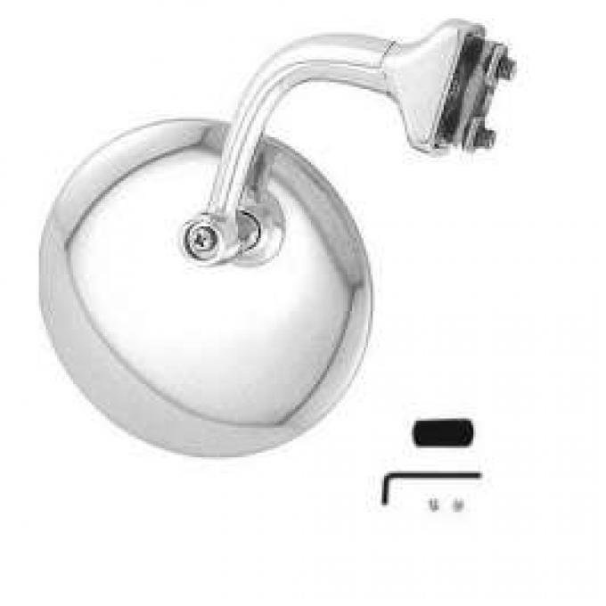 Universal Peep Mirror - Curved Chrome Arm - Right Or Left - 4 Diameter Stainless Steel Head