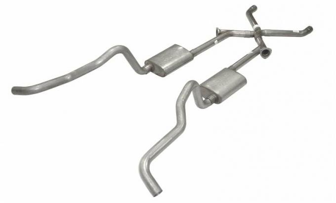 Pypes Crossmember Back w/X-Pipe Exhaust System 55-57 Tri-Five Chevy Split Rear Dual Exit 2.5 in Stainless Steel Intermediate And Tail Pipe Hardware Incl Muffler And Tip Not Incl 409 Stainless Steel Exhaust SGC17