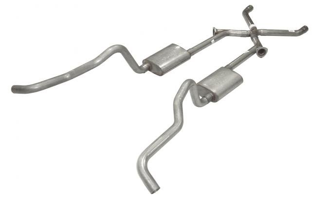 Pypes Crossmember Back w/X-Pipe Exhaust System 55-57 Tri-Five Chevy Split Rear Dual Exit 2.5 in Intermediate And Tail Pipe Street Pro Mufflers/Hardware Incl Tip Not Incl 409 Stainless Steel Exhaust SGC17S