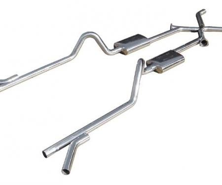 Pypes Crossmember Back w/Xchange Exhaust System 55-57 Chevy Split Rear Dual Exit 2.5 in Intermediate And Tailpipe Muffler And Tip Not Incl 409 Stainless Steel Exhaust SGC11