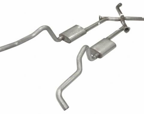 Pypes Crossmember Back w/X-Pipe Exhaust System 55-57 Tri-Five Chevy Split Rear Dual Exit 2.5 in Stainless Steel Intermediate And Tail Pipe Hardware Incl Muffler And Tip Not Incl 409 Stainless Steel Exhaust SGC17