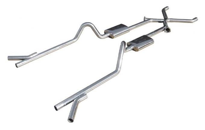 Pypes Crossmember Back w/Xchange Exhaust System 55-57 Chevy Split Rear Dual Exit 2.5 in Intermediate And Tailpipe Muffler And Tip Not Incl 409 Stainless Steel Exhaust SGC11