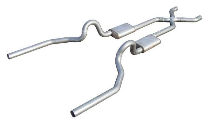Pypes Crossmember Back w/X-Pipe Exhaust System 78-88 GM G-Body SS Split Rear Dual Exit 3 in Intermediate Pipe And Tailpipe Hardware Incl Muffler And Tip Not Incl Natural Stainless Steel Exhaust SGG13