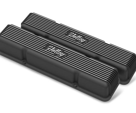 Holley Valve Covers, Vintage Series, Finned, SBC, Satin Black Machined 241-245