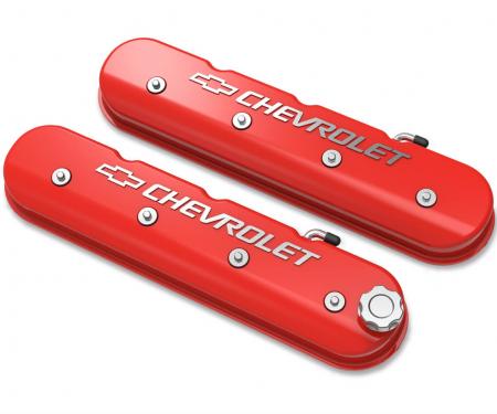 Holley Tall LS Valve Cover with Bowtie/Chevrolet Logo, Gloss Red Machined Finish 241-404