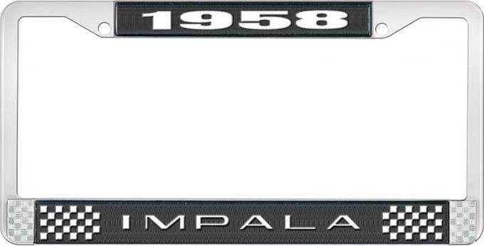OER 1958 Impala Style #2 Black and Chrome License Plate Frame with White Lettering LF2245802A