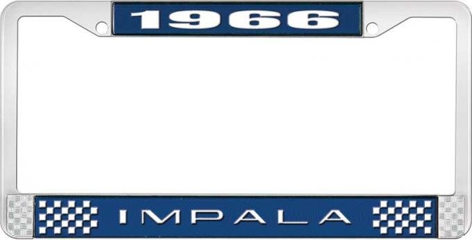 OER 1966 Impala Style #2 Blue and Chrome License Plate Frame with White Lettering LF2246602B