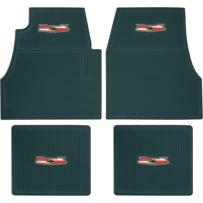 1955-57 Chevy, Ribbed Rubber Floor Mat Set, with "Chevrolet" Crest, Dark Green, 4 Piece Set