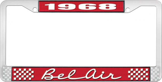 OER 1968 Bel Air Red and Chrome License Plate Frame with White Lettering LF2256802C