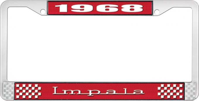 OER 1968 Impala Style #3 Red and Chrome License Plate Frame with White Lettering LF2246803C