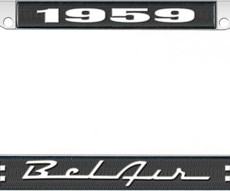 OER 1959 Bel Air Black and Chrome License Plate Frame with White Lettering LF2255901A