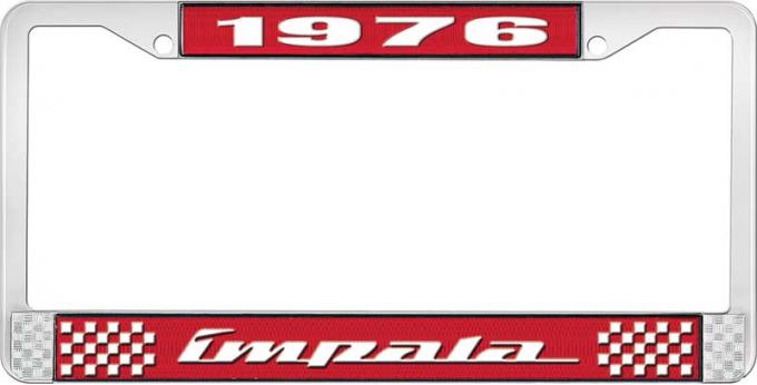 OER 1976 Impala Style #4 Red and Chrome License Plate Frame with White Lettering LF2247604C