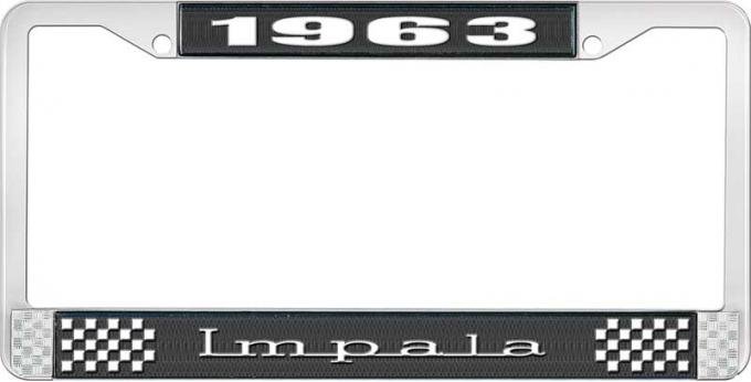 OER 1963 Impala Style #3 Black and Chrome License Plate Frame with White Lettering LF2246303A