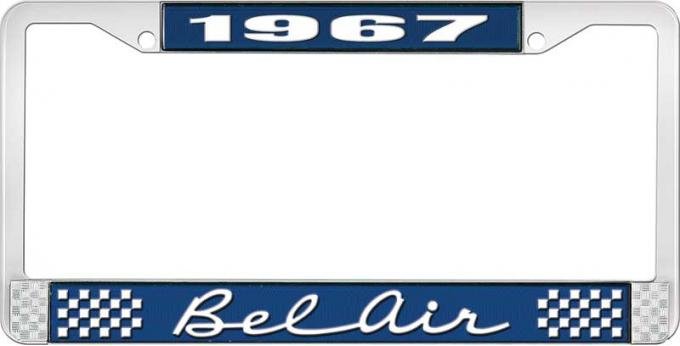 OER 1967 Bel Air Blue and Chrome License Plate Frame with White Lettering LF2256702B