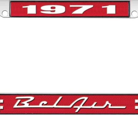 OER 1971 Bel Air Red and Chrome License Plate Frame with White Lettering LF2257101C