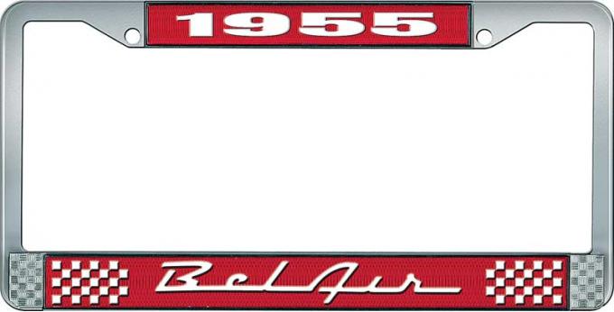 OER 1955 Bel Air Red and Chrome License Plate Frame with White Lettering LF2255501C