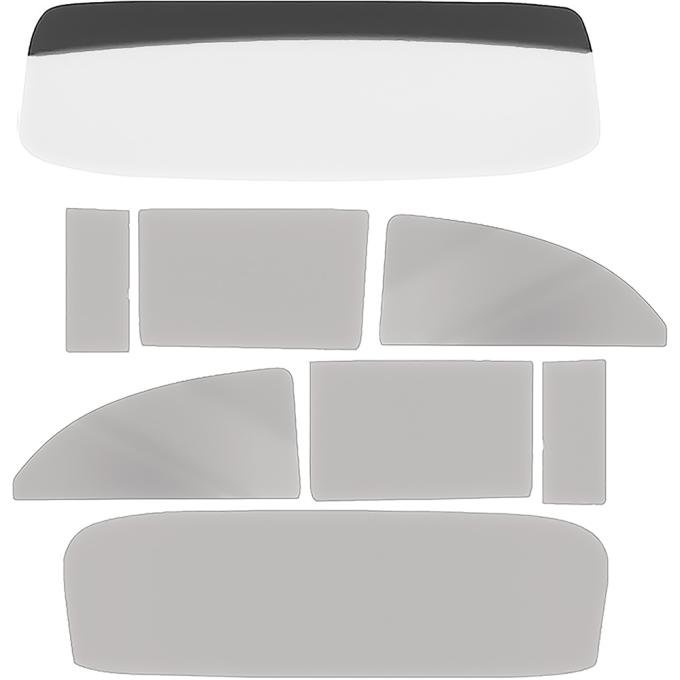 OER 1955-56 Chevrolet 2 Door Sedan, Club Coupe, 8 Piece Glass Set, Windshield With Gray Shade, Gray Custom Tinted Side and Back Glass TF42016D
