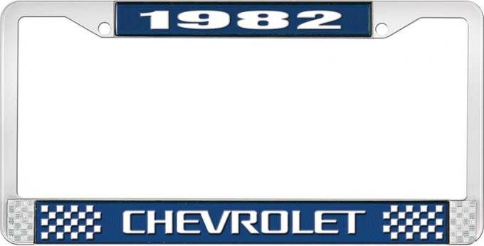 OER 1982 Chevrolet Style # 3 Blue and Chrome License Plate Frame with White Lettering LF2238203B