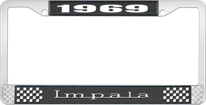 OER 1969 Impala Style #3 Black and Chrome License Plate Frame with White Lettering LF2246903A