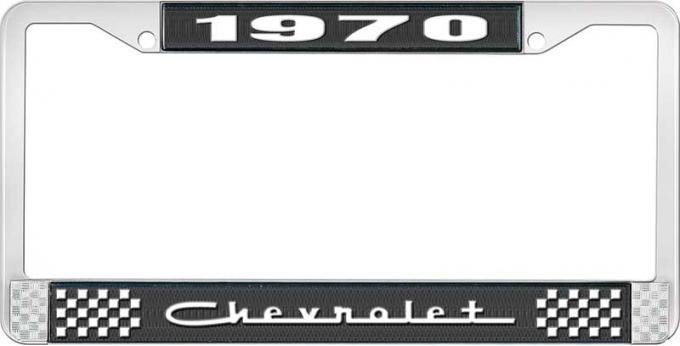 OER 1970 Chevrolet Style # 5 Black and Chrome License Plate Frame with White Lettering LF2237005A